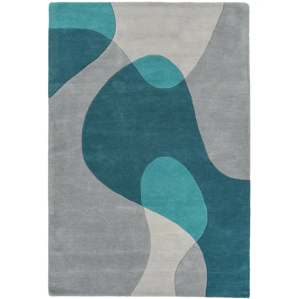 Covor pufos teal din lână lucrat manual modern model geometric Matrix Arc Teal 11 mm 120x170 cm MATR1201700057