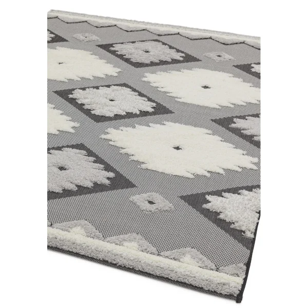 Covor pufos negru crem modern model geometric Monty MN01 Black Cream Tribal 2-16 mm 80x150 cm MONT080150MN01
