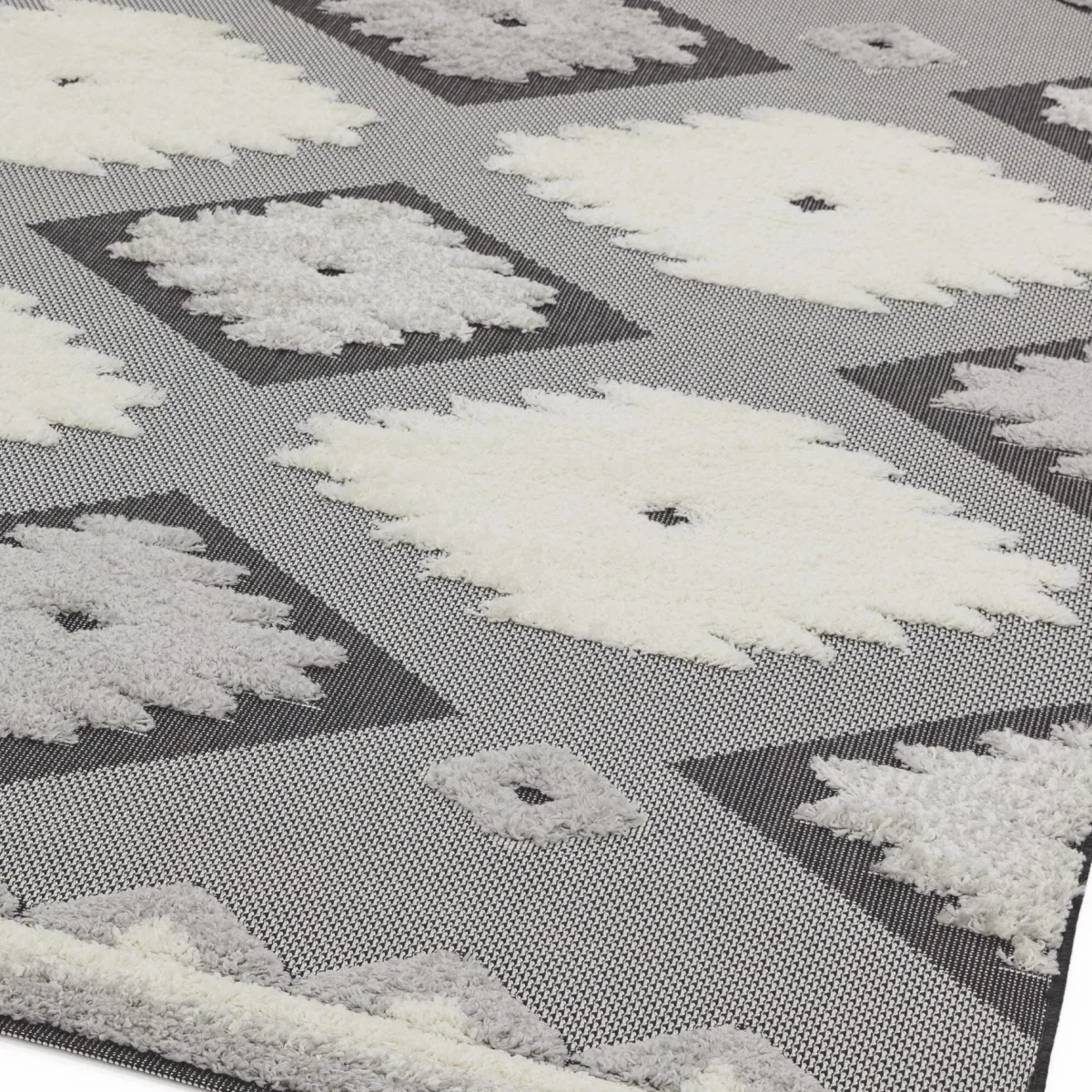 Covor pufos negru crem modern model geometric Monty MN01 Black Cream Tribal 2-16 mm 80x150 cm MONT080150MN01