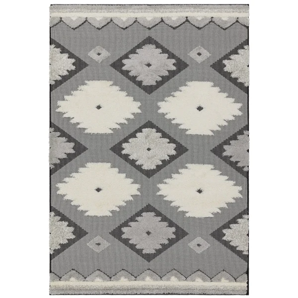 Covor pufos negru crem modern model geometric Monty MN01 Black Cream Tribal 2-16 mm 80x150 cm MONT080150MN01