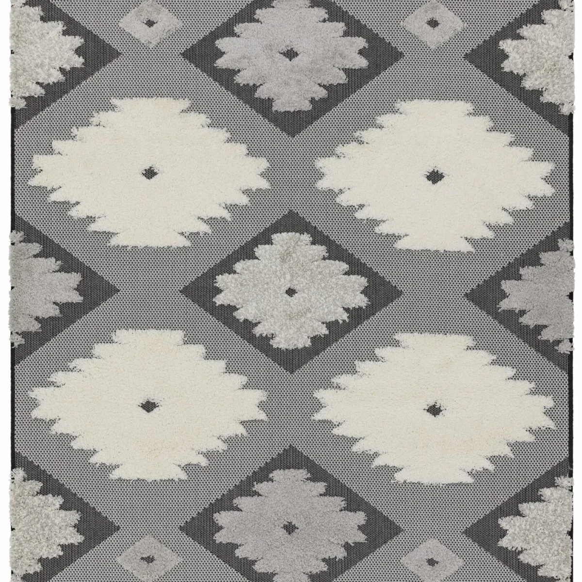 Covor pufos negru crem modern model geometric Monty MN01 Black Cream Tribal 2-16 mm 80x150 cm MONT080150MN01