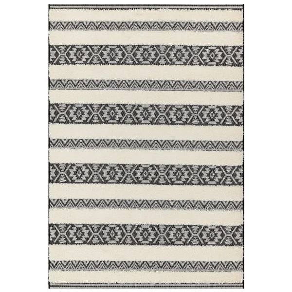 Covor pufos negru crem modern model geometric Monty MN03 Black Cream Stripe 2-16 mm 80x150 cm MONT080150MN03