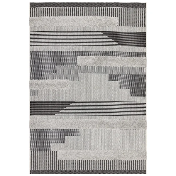 Covor pufos negru gri modern model geometric Monty MN05 Black Grey Geometric 2-16 mm 80x150 cm MONT080150MN05