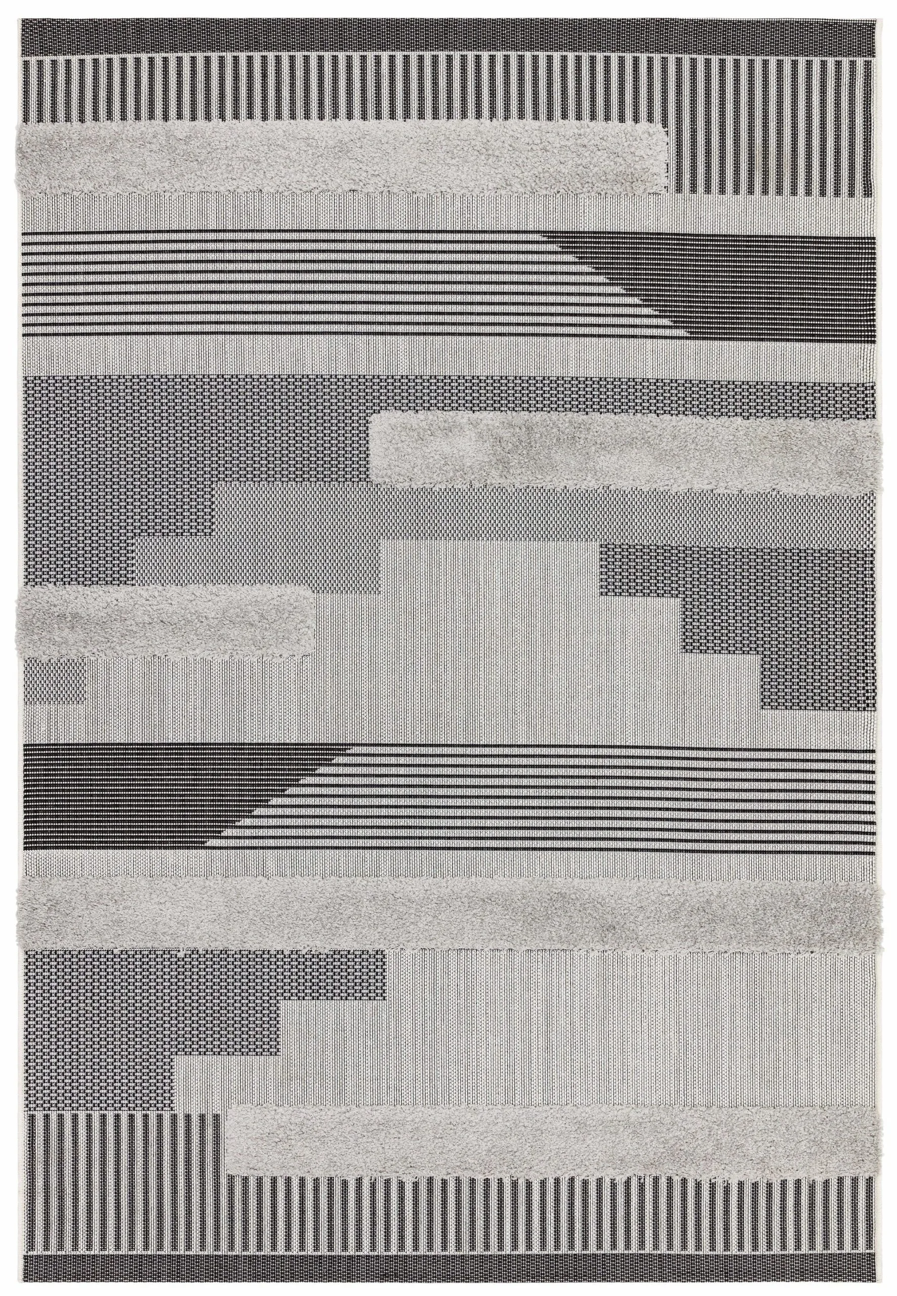 Covor pufos negru gri modern model geometric Monty MN05 Black Grey Geometric 2-16 mm 80×150 cm MONT080150MN05