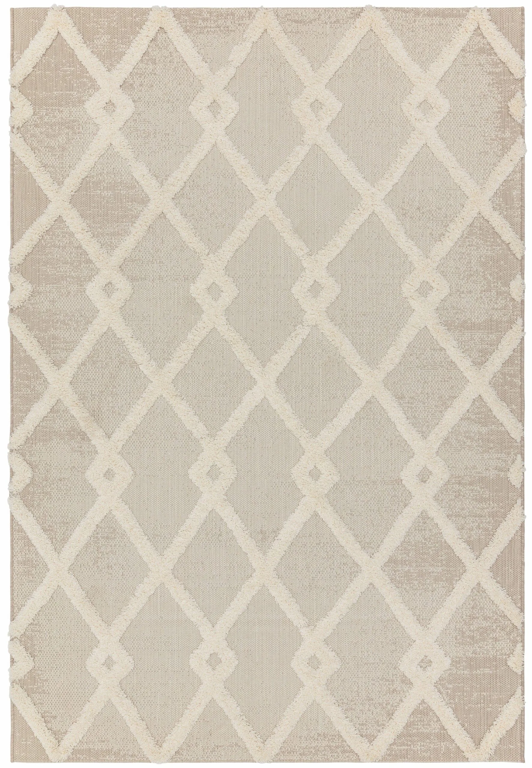 Covor pufos bej crem modern model geometric Monty MN07 Beige Cream Diamond 2-16 mm 160×230 cm MONT160230MN07