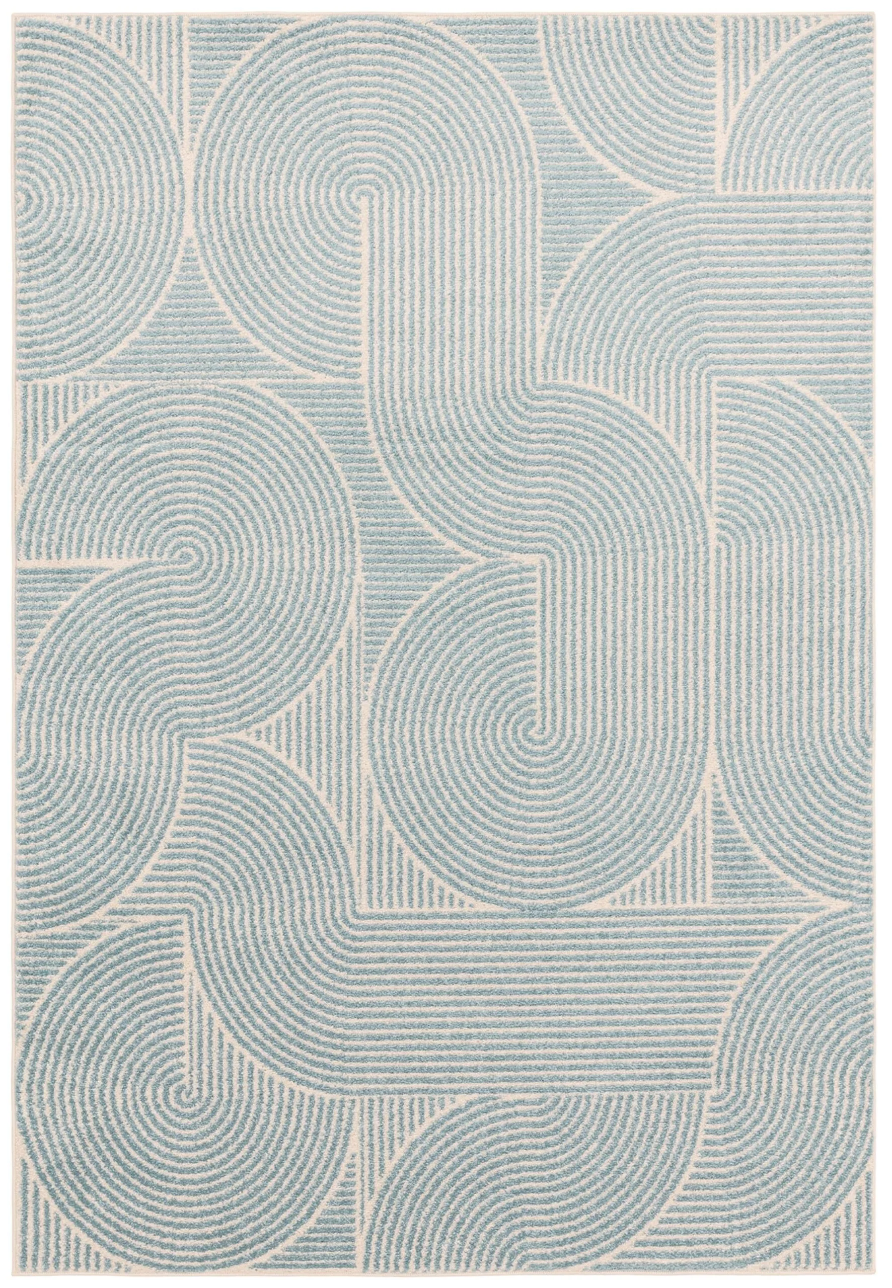 Covor albastru modern, model geometric Muse Blue Swirl, 120×170 cm, Asiatic London