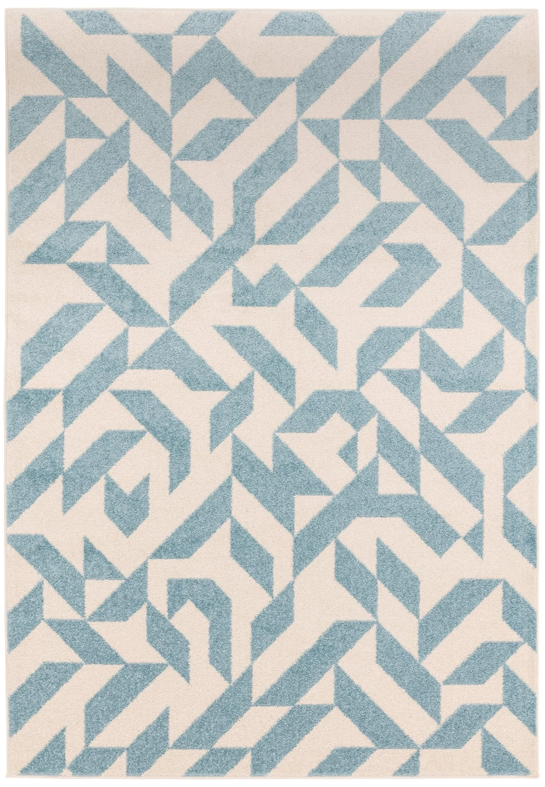 Covor albastru geometric, model Muse Blue Shapes, 9 mm, 66×240 cm, Asiatic London