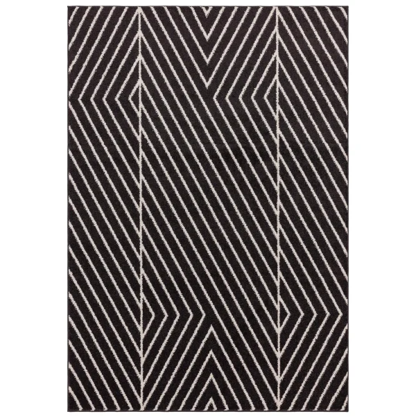 Covor negru modern model geometric Muse Black Linear 9 mm 66x240 cm MUSE0662400010