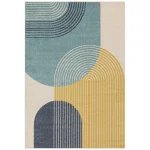 Covor albastru model geometric, living, Muse Blue Retro, Asiatic London, 160×230 cm