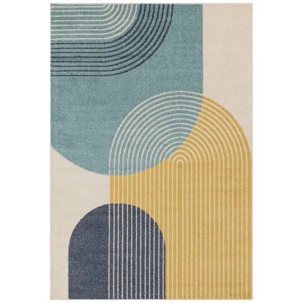 Covor albastru modern model geometric Muse Blue Retro 9 mm 80x150 cm MUSE0801500015