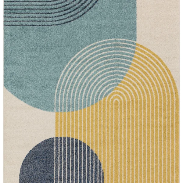 Covor albastru modern model geometric Muse Blue Retro 9 mm 80x150 cm MUSE0801500015