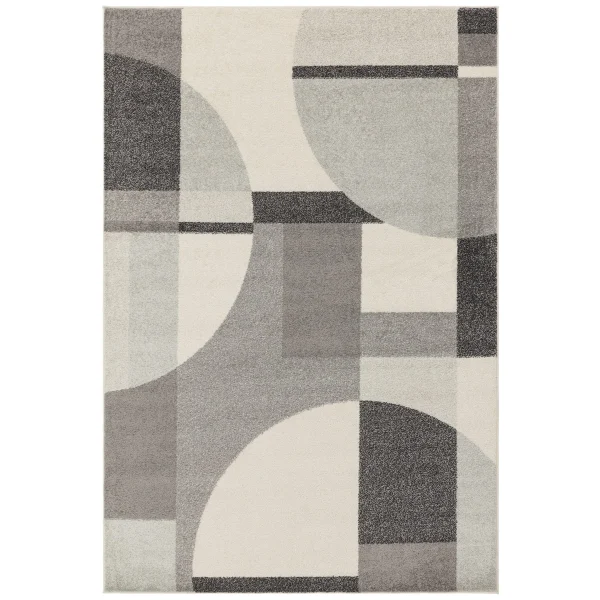 Covor gri modern, model geometric, Muse Grey Art Deco, 80x150 cm, Asiatic London