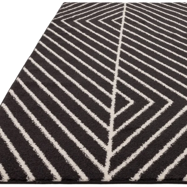 Covor negru modern model geometric Muse Black Linear 9 mm 66x240 cm MUSE0662400010