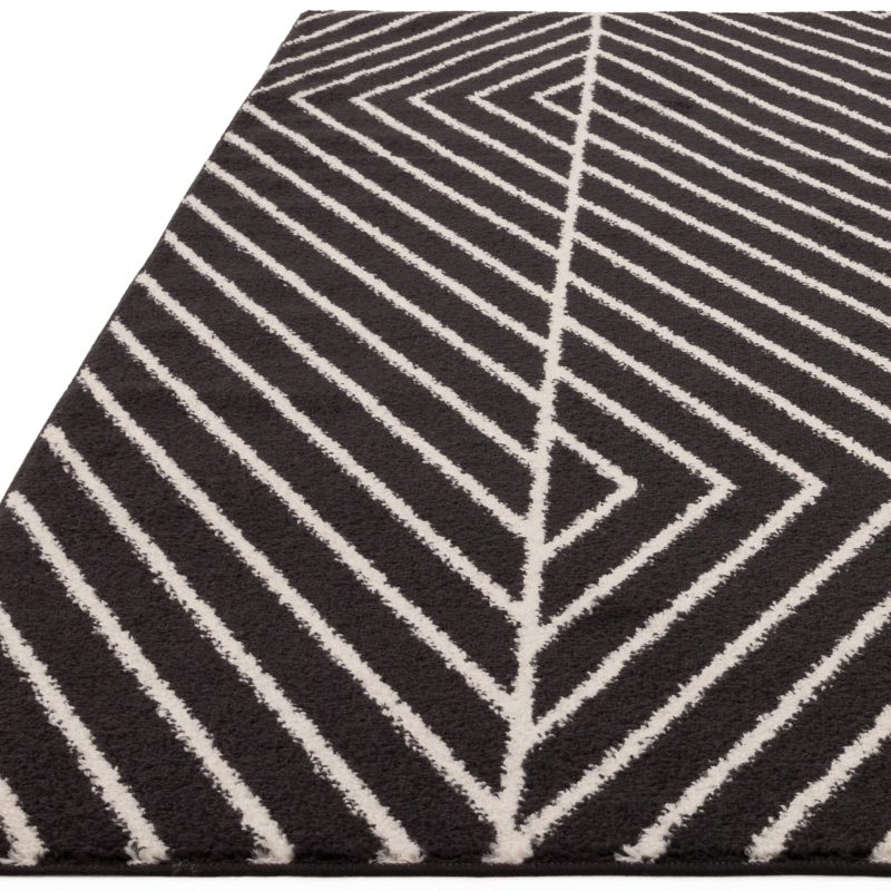 Covor negru modern model geometric Muse Black Linear 9 mm 66x240 cm MUSE0662400010