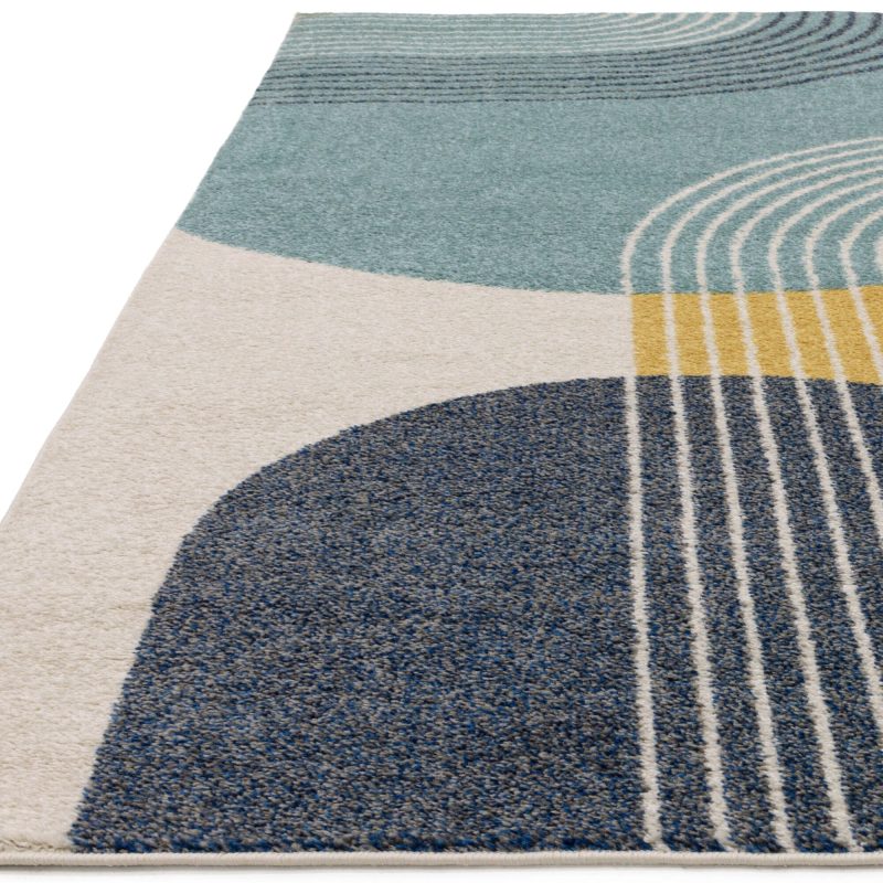 Covor albastru modern model geometric Muse Blue Retro 9 mm 80x150 cm MUSE0801500015