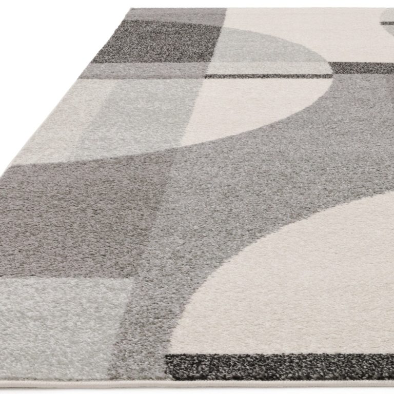 Covor gri modern, model geometric, Muse Grey Art Deco, 80x150 cm, Asiatic London