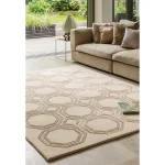 Covor pufos bej din lână vâscoză lucrat manual modern model geometric Nexus Octagon Beige 12 mm 120x170 cm NEXU120170OC03