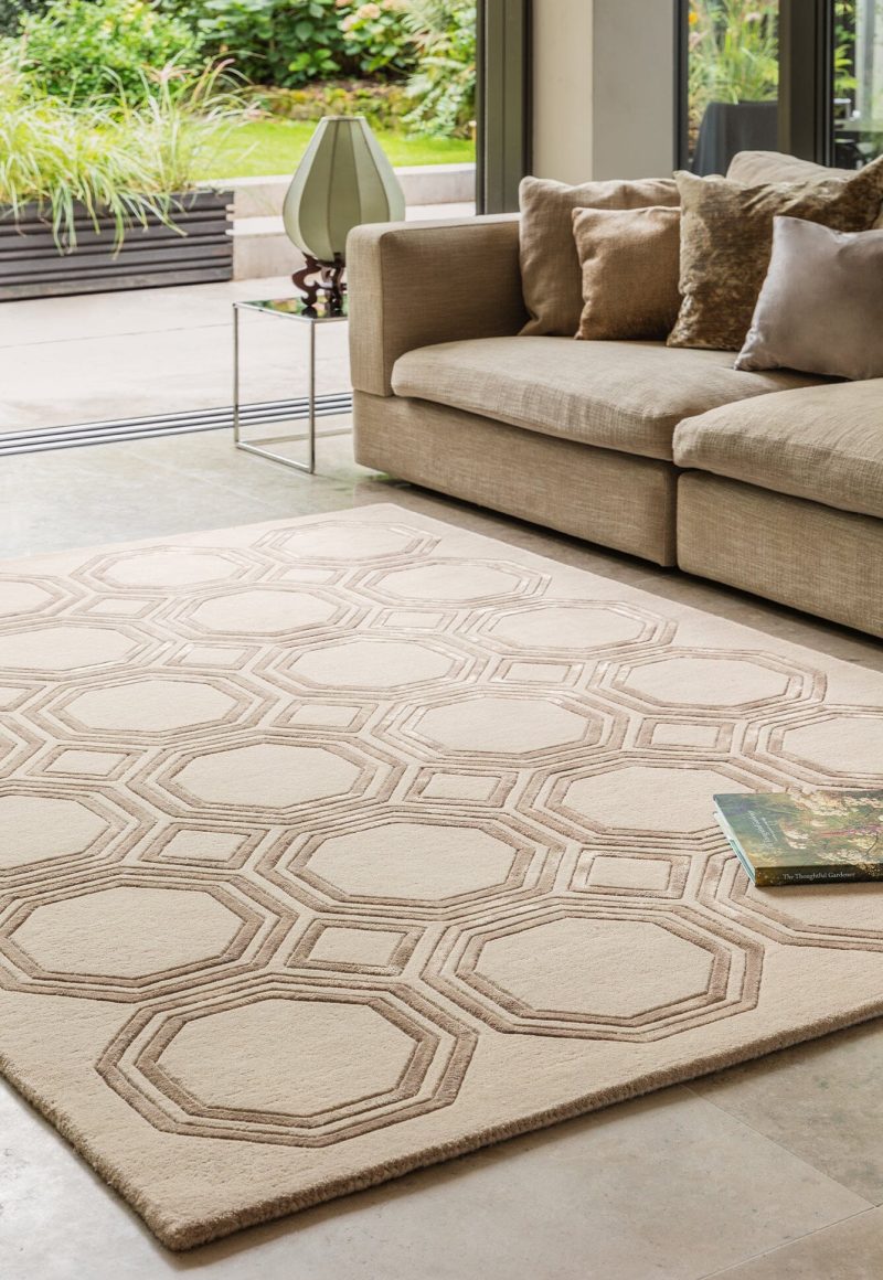 Covor pufos bej din lână vâscoză lucrat manual modern model geometric Nexus Octagon Beige 12 mm 120x170 cm NEXU120170OC03 - imagine 2