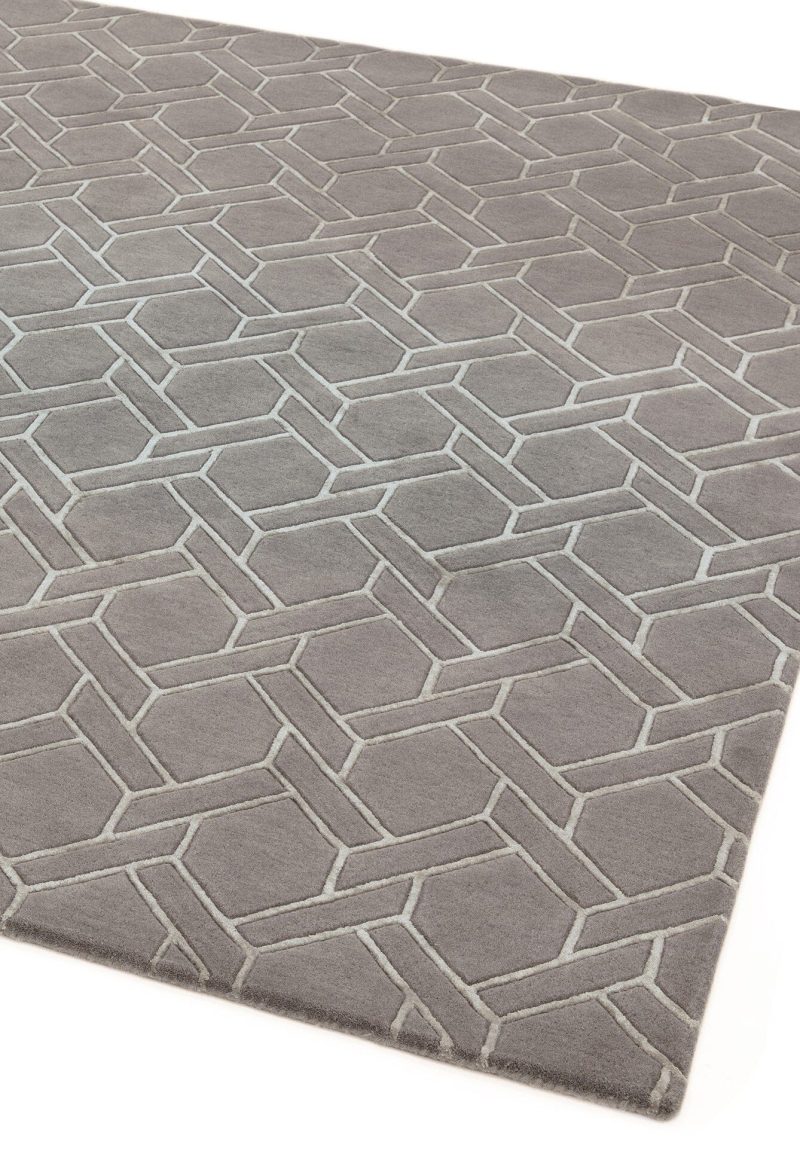 Covor pufos gri argintiu din lână vâscoză lucrat manual modern model geometric Nexus Fine Lines Grey Silver 12 mm 200x290 cm NEXU200290FL06 - imagine 2