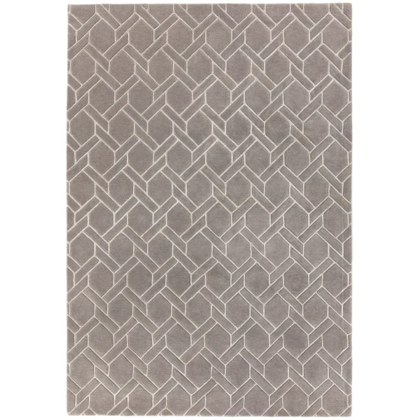 Covor pufos gri argintiu din lână vâscoză lucrat manual modern model geometric Nexus Fine Lines Grey Silver 12 mm 120x170 cm NEXU120170FL06