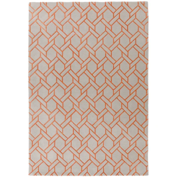 Covor pufos argintiu orange din lână vâscoză lucrat manual modern model geometric Nexus Fine Lines Silver Orange 12 mm 120x170 cm NEXU120170FL01
