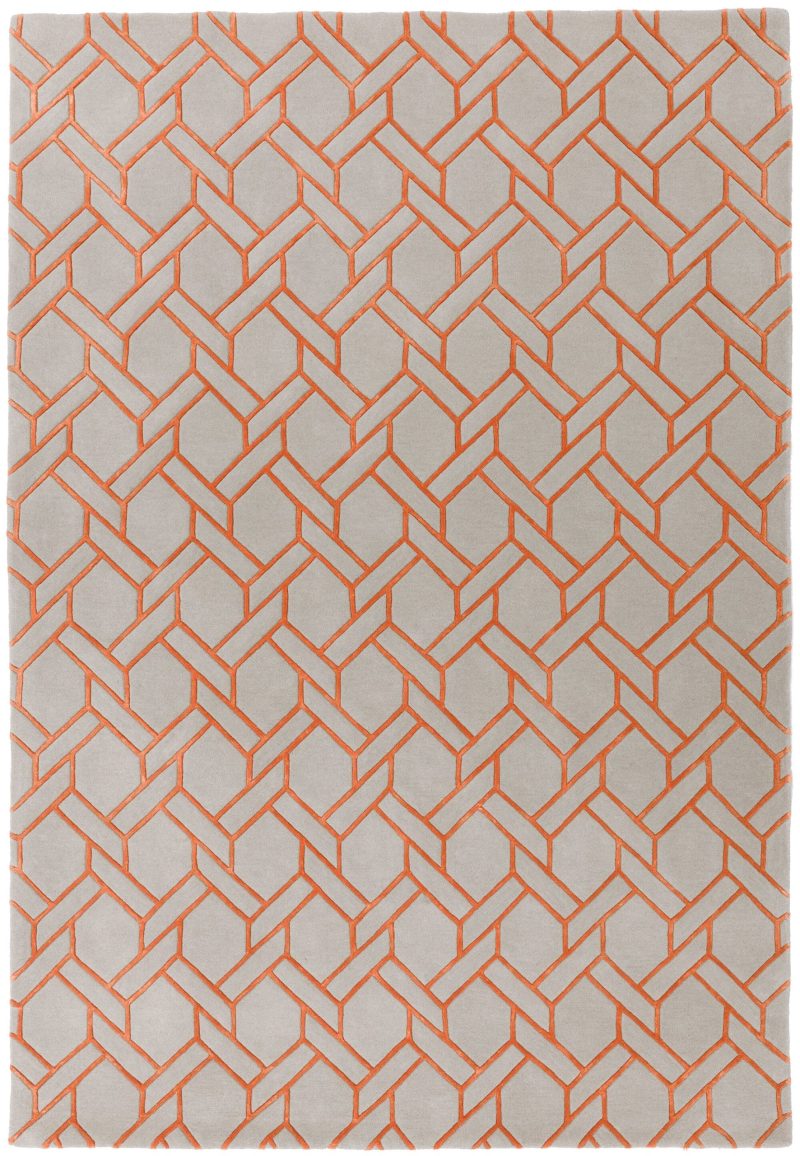 Covor pufos argintiu orange din lână vâscoză lucrat manual modern model geometric Nexus Fine Lines Silver Orange 12 mm 200x290 cm NEXU200290FL01