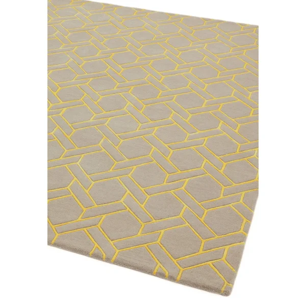 Covor pufos argintiu galben din lână vâscoză lucrat manual modern model geometric Nexus Fine Lines Silver Yellow 12 mm 120x170 cm NEXU120170FL02
