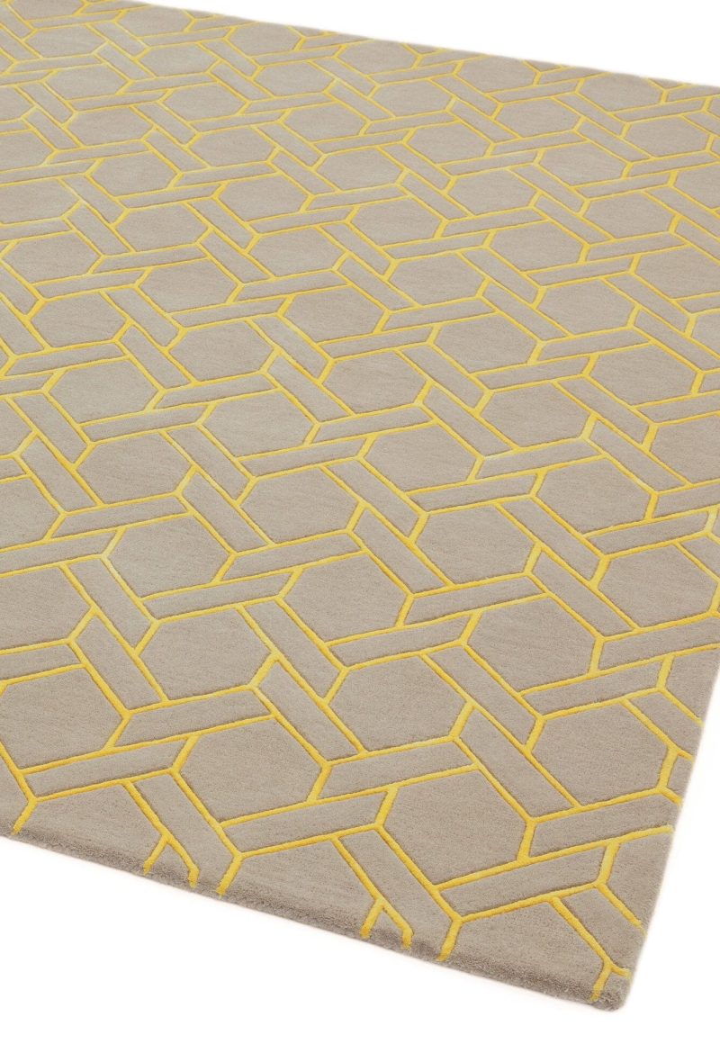Covor pufos argintiu galben din lână vâscoză lucrat manual modern model geometric Nexus Fine Lines Silver Yellow 12 mm 120x170 cm NEXU120170FL02 - imagine 2