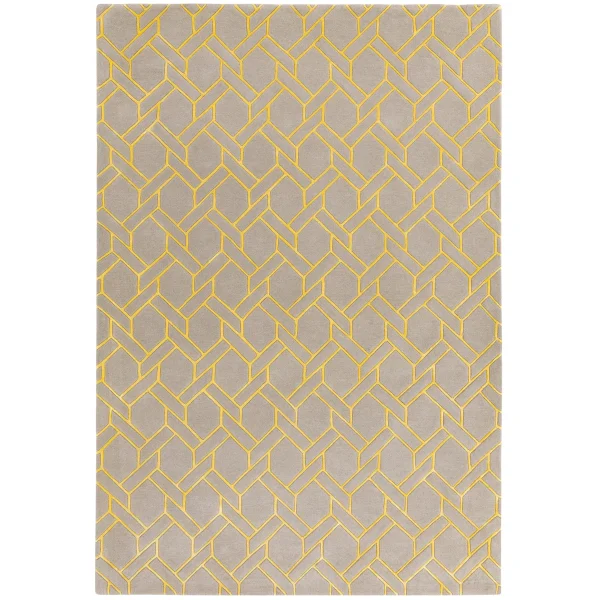 Covor pufos argintiu galben din lână vâscoză lucrat manual modern model geometric Nexus Fine Lines Silver Yellow 12 mm 120x170 cm NEXU120170FL02