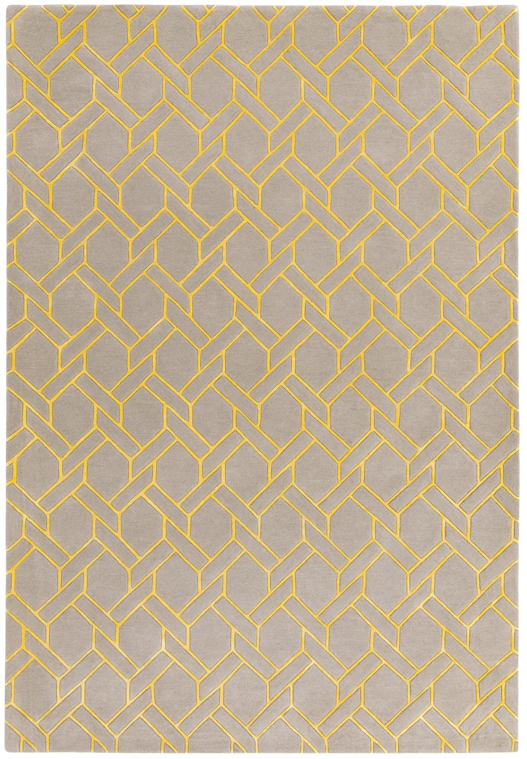 Covor pufos argintiu galben din lână vâscoză lucrat manual modern model geometric Nexus Fine Lines Silver Yellow 12 mm 160×230 cm NEXU160230FL02