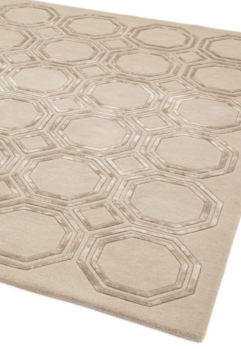 Covor pufos bej din lână vâscoză lucrat manual modern model geometric Nexus Octagon Beige 12 mm 120x170 cm NEXU120170OC03 - imagine 3