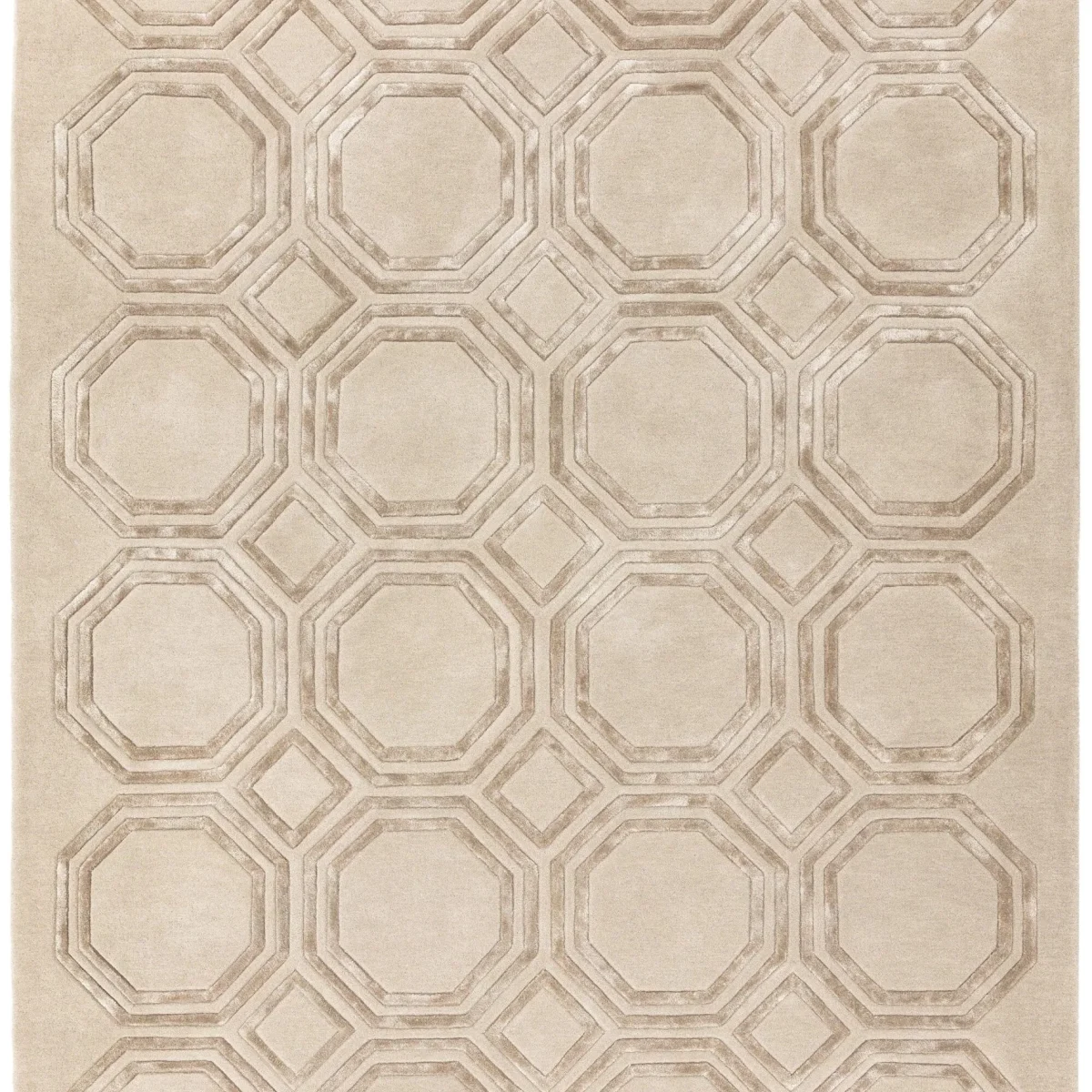 Covor pufos bej din lână vâscoză lucrat manual modern model geometric Nexus Octagon Beige 12 mm 120x170 cm NEXU120170OC03