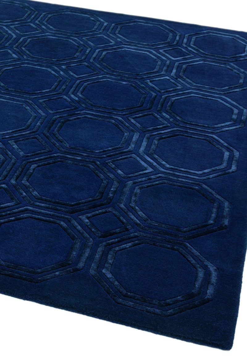 Covor pufos navy din lână vâscoză lucrat manual modern model geometric Nexus Octagon Navy 12 mm 160x230 cm NEXU160230OC04 - imagine 2
