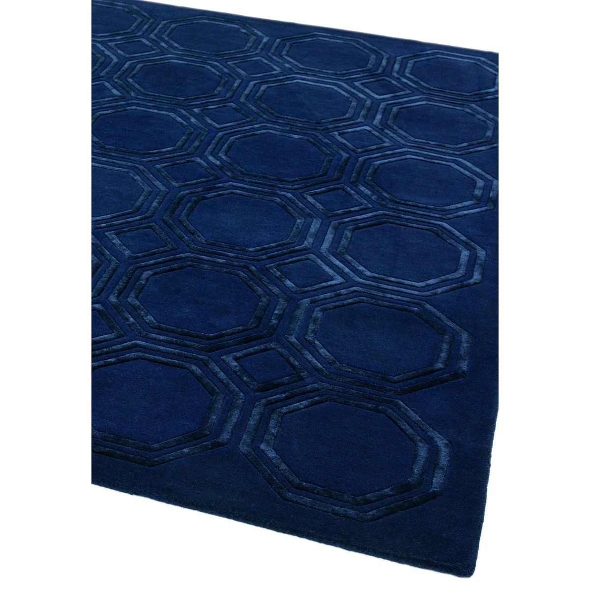 Covor pufos navy din lână vâscoză lucrat manual modern model geometric Nexus Octagon Navy 12 mm 120x170 cm NEXU120170OC04