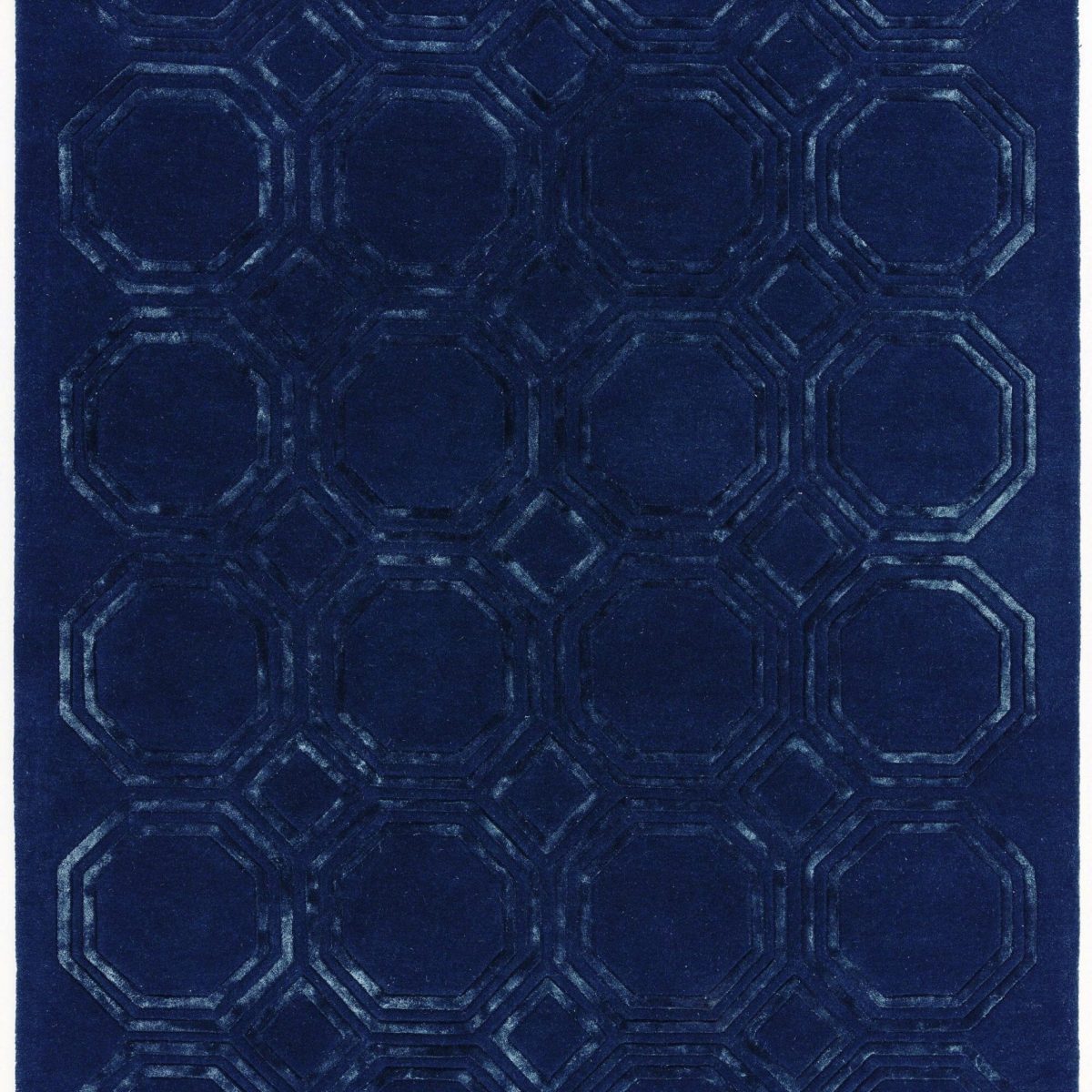 Covor pufos navy din lână vâscoză lucrat manual modern model geometric Nexus Octagon Navy 12 mm 120x170 cm NEXU120170OC04