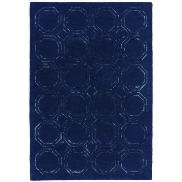 Covor pufos navy din lână vâscoză lucrat manual modern model geometric Nexus Octagon Navy 12 mm 120x170 cm NEXU120170OC04