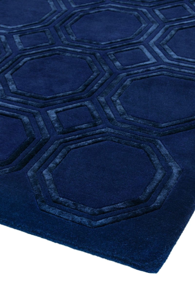 Covor pufos navy din lână vâscoză lucrat manual modern model geometric Nexus Octagon Navy 12 mm 160x230 cm NEXU160230OC04 - imagine 3