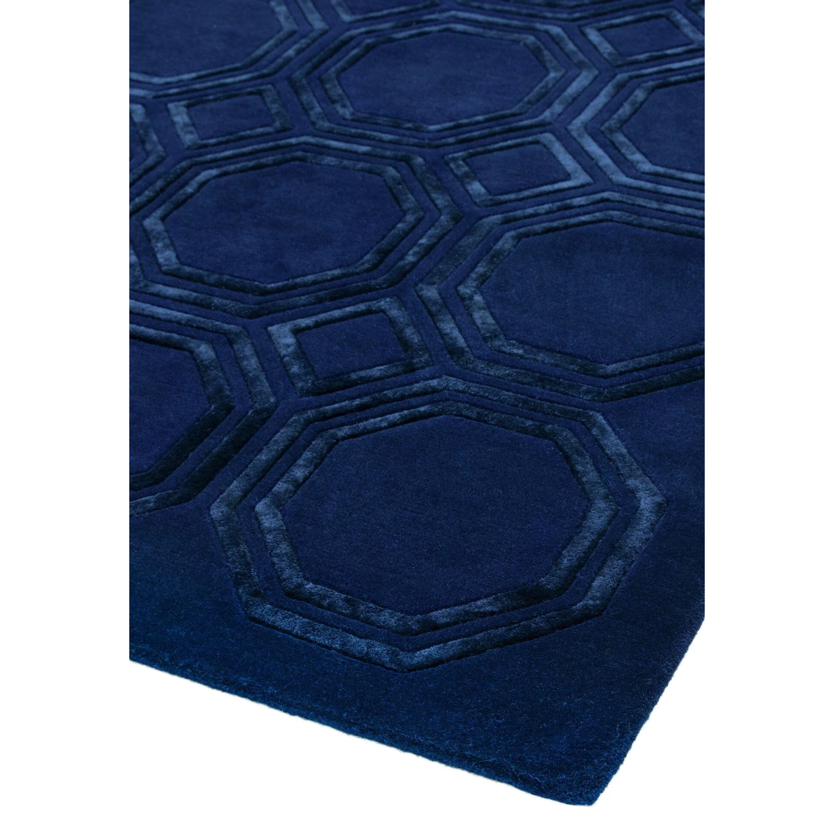 Covor pufos navy din lână vâscoză lucrat manual modern model geometric Nexus Octagon Navy 12 mm 120x170 cm NEXU120170OC04