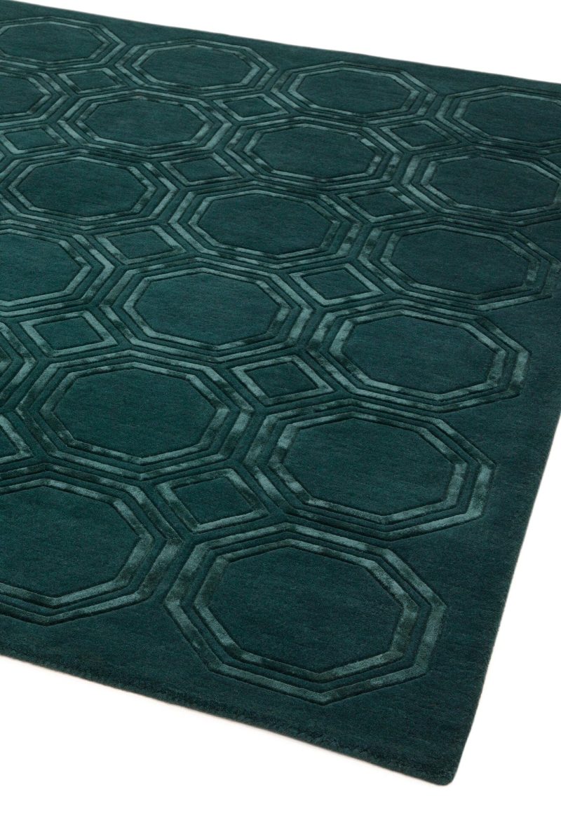 Covor pufos petrol din lână vâscoză lucrat manual modern model geometric Nexus Octagon Petrol 12 mm 160x230 cm NEXU160230OC02 - imagine 3