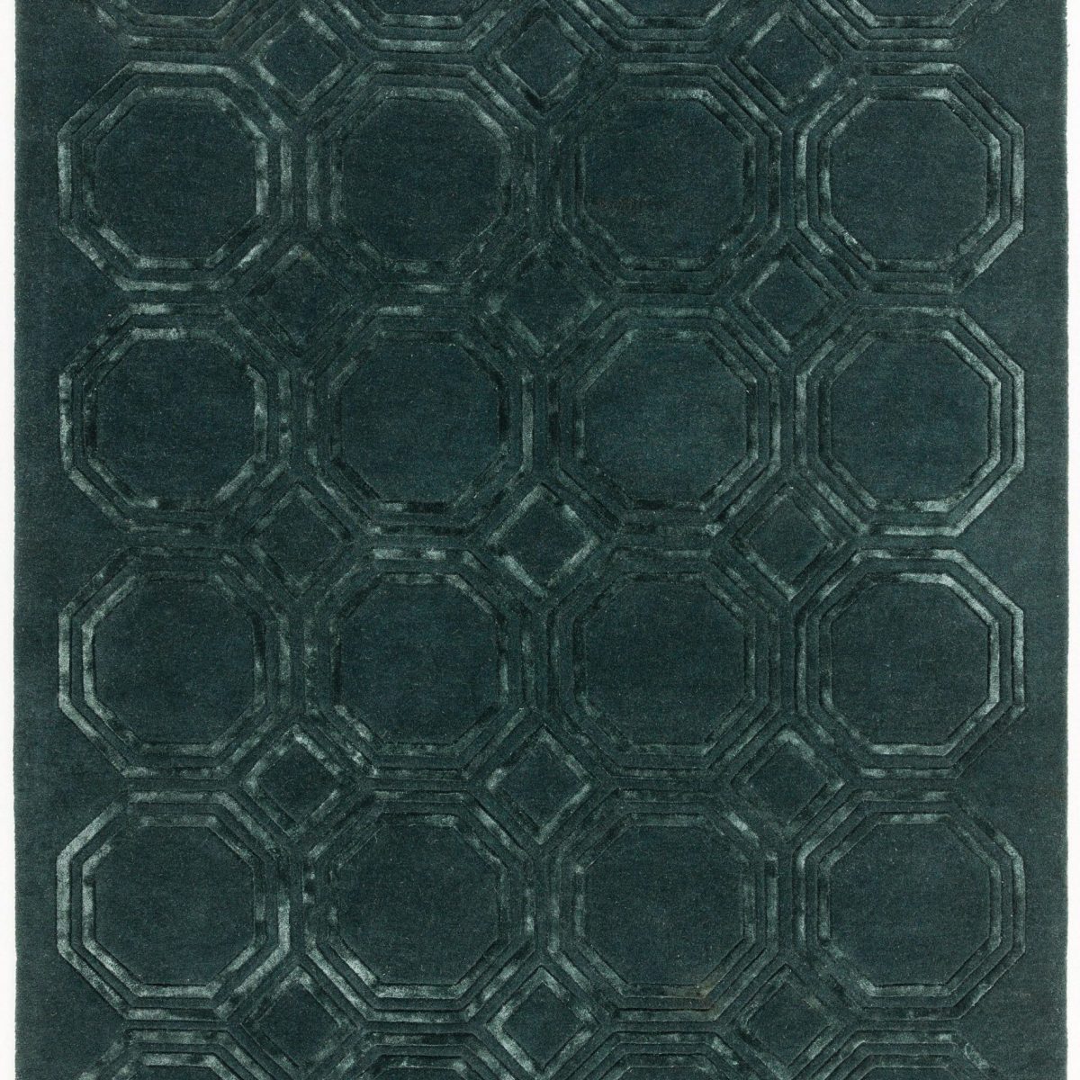 Covor pufos petrol din lână vâscoză lucrat manual modern model geometric Nexus Octagon Petrol 12 mm 120x170 cm NEXU120170OC02