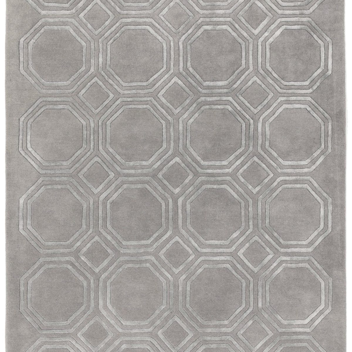 Covor pufos argintiu din lână vâscoză lucrat manual modern model geometric Nexus Octagon Silver 12 mm 120x170 cm NEXU120170OC01