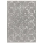 Covor pufos argintiu din lână vâscoză lucrat manual modern model geometric Nexus Octagon Silver 12 mm 120x170 cm NEXU120170OC01