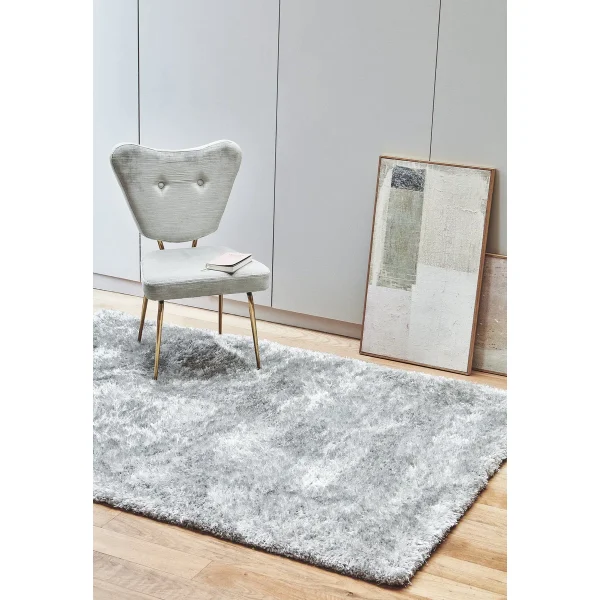 Covor pufos argintiu lucrat manual modern model uni Nimbus Silver 30 mm 120x170 cm NIMB120170SILV