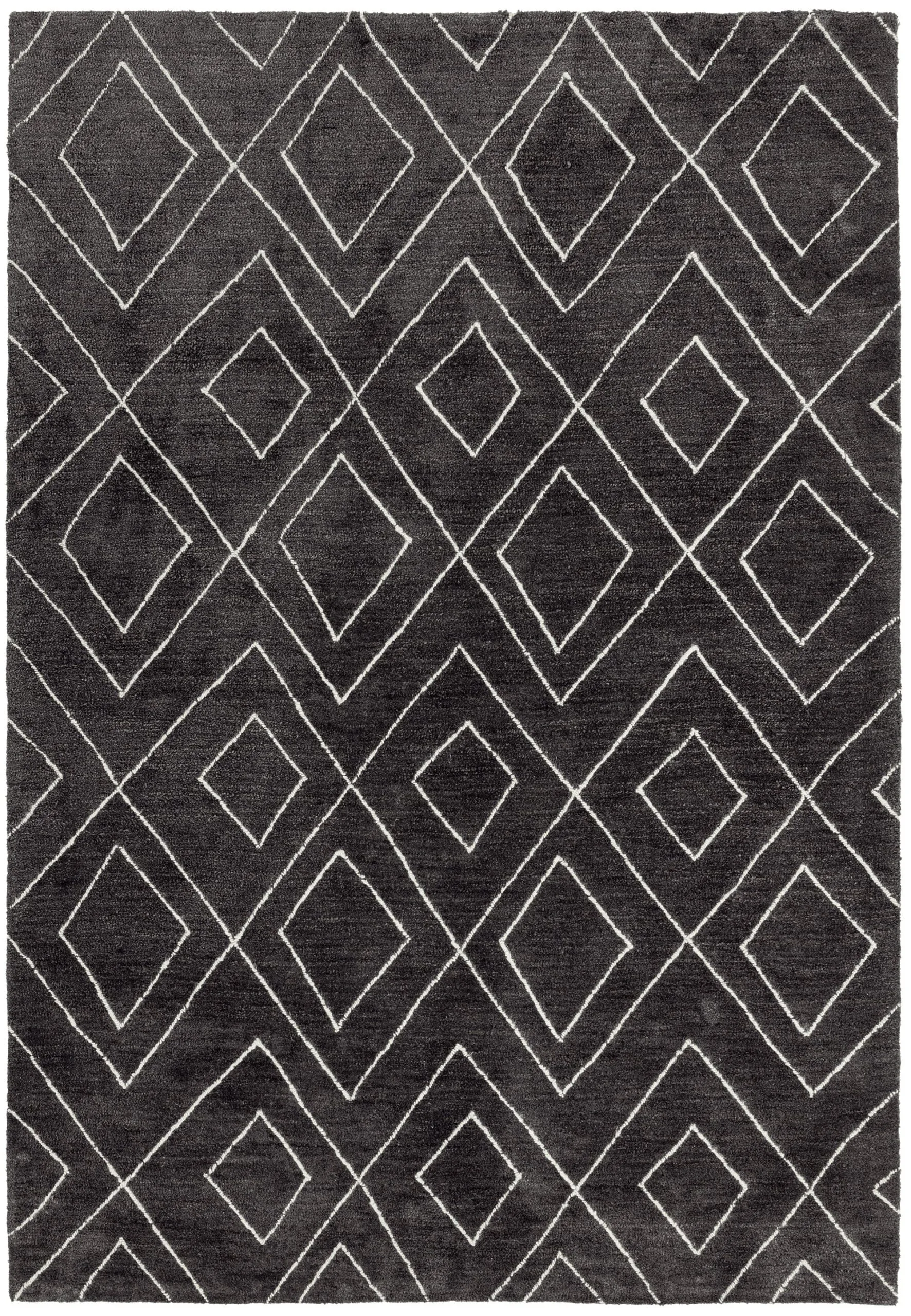 Covor pufos gri lucrat manual modern model geometric Nomad NM01 Dark Grey 8 mm 200×290 cm NOMA200290NM01