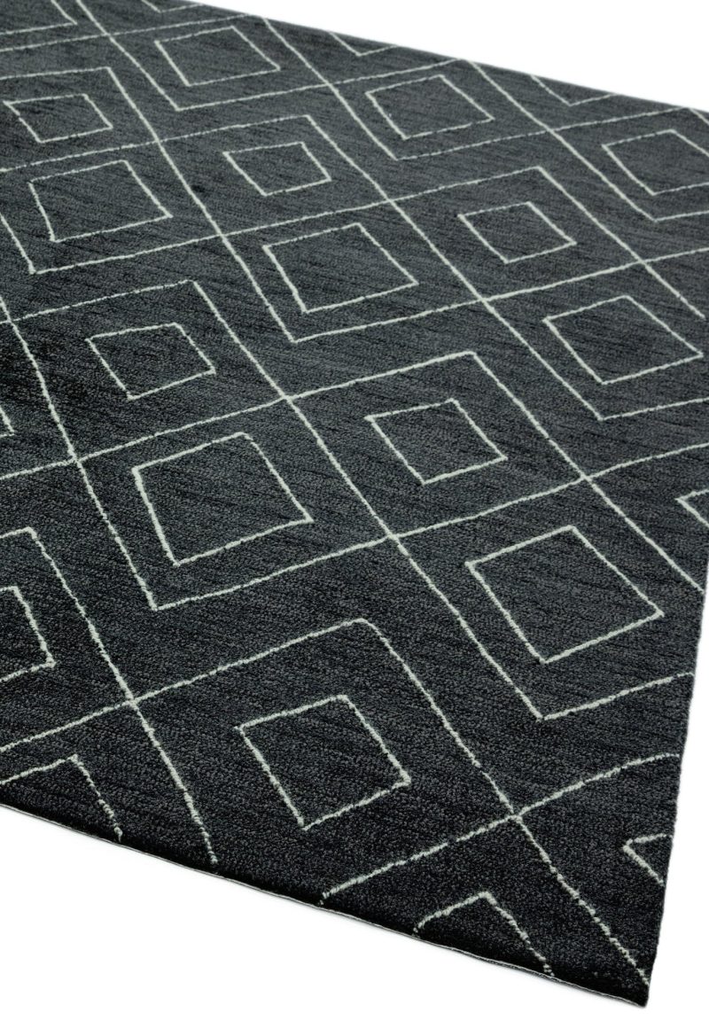 Covor pufos gri lucrat manual modern model geometric Nomad NM01 Dark Grey 8 mm 200x290 cm NOMA200290NM01 - imagine 3