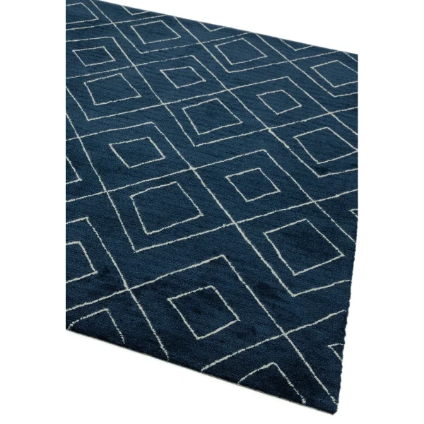 Covor pufos albastru lucrat manual modern model geometric Nomad NM02 Blue 8 mm 160x230 cm NOMA160230NM02