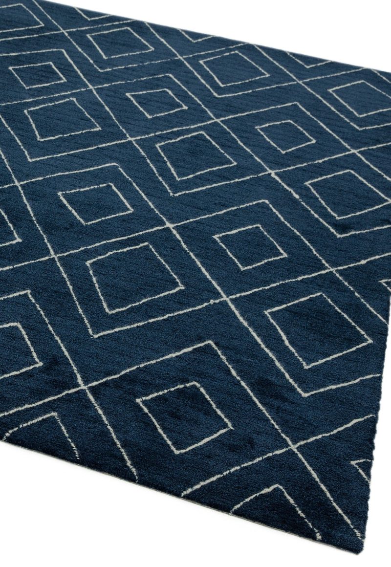 Covor pufos albastru lucrat manual modern model geometric Nomad NM02 Blue 8 mm 160x230 cm NOMA160230NM02 - imagine 2