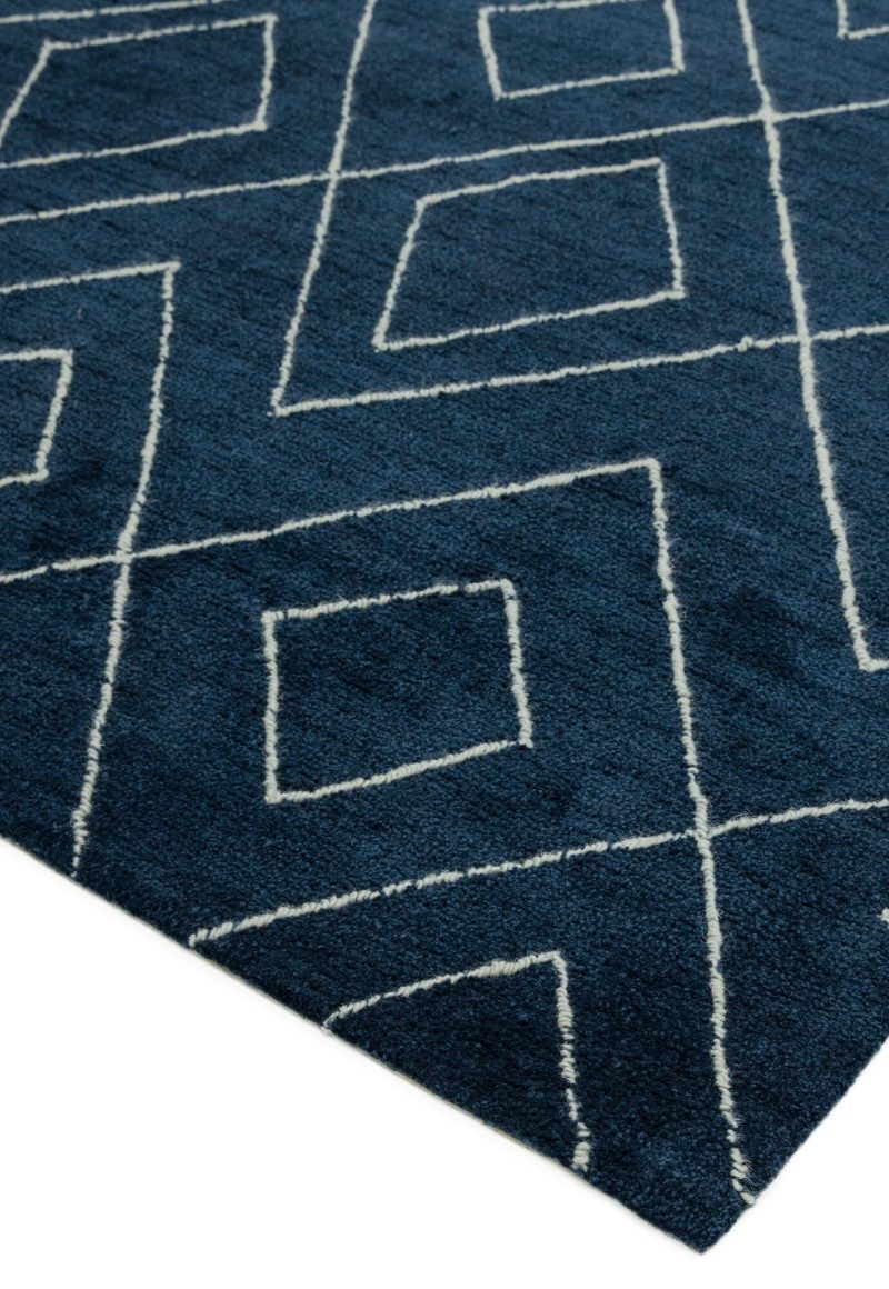 Covor pufos albastru lucrat manual modern model geometric Nomad NM02 Blue 8 mm 160x230 cm NOMA160230NM02 - imagine 3