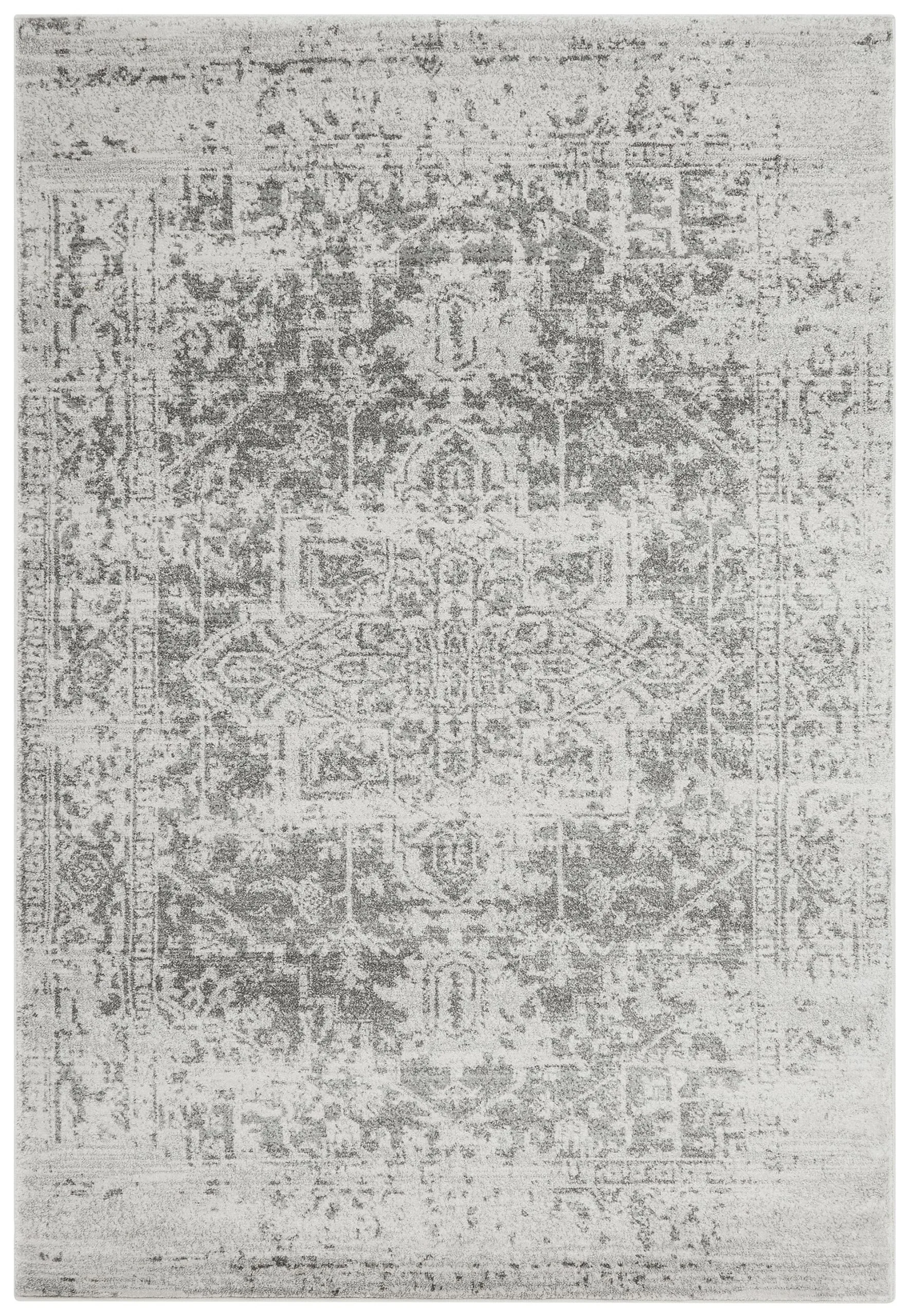 Covor gri, geometric dormitor, polipropilenă, Nova Antique Grey, 9 mm, 80×150 cm