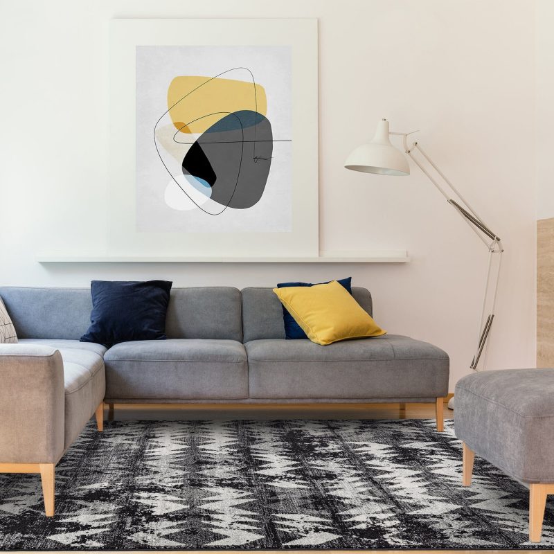 Covor negru modern model geometric Nova Chevron Black 9 mm 160x230 cm NOVA160230NV28 - imagine 2